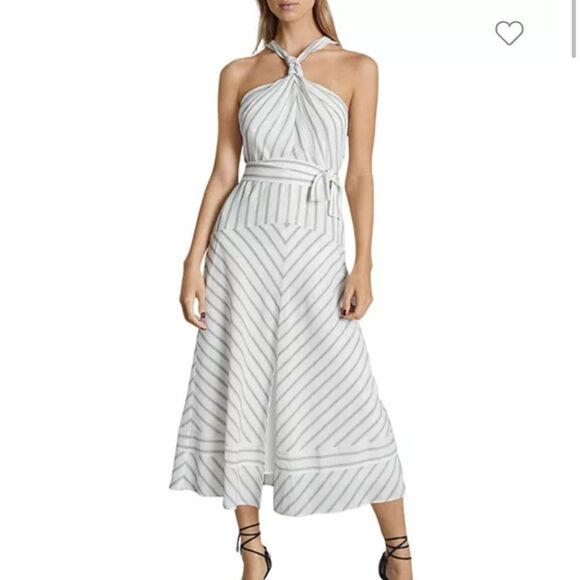 REISS Bea Striped Halter Midi Dress NWT - Picture 1 of 7